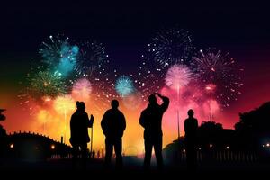 Group of people in silhouette cheering in the background. photo