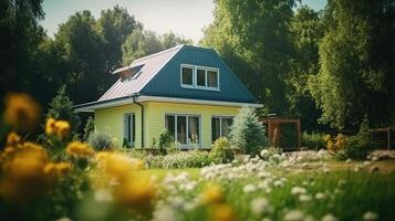 Green modern house. Illustration photo