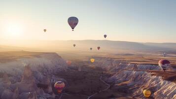 Air balloons on mountain. Illustration photo