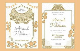 Front an Back View Indian Theme Wedding Invitation Template vector