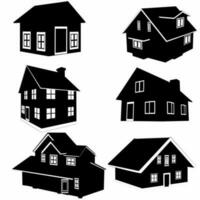 Black silhouette of house and cottage with reflection on white background, logo, icon vector