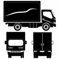 Semi trailer truck silhouette on white background. Vehicle icon set view from side, front, back vector