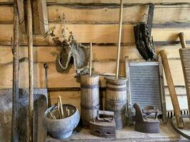 Antique wooden household items. Studio Photo