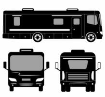 ciudad autobús silueta con. vehículo íconos conjunto el ver desde lado, frente y posterior vector