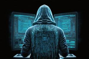 Hacker with computer. Illustration photo