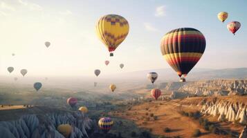 Air balloons on mountain. Illustration photo