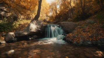 Waterfall in autumn. Illustration photo