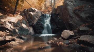 Waterfall in autumn. Illustration photo