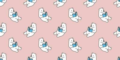 bear seamless pattern polar bear vector panda teddy reading book isolated background pink