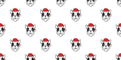 Dog seamless pattern Christmas vector french bulldog Santa Claus scarf isolated winter Holiday repeat wallpaper tile background gift