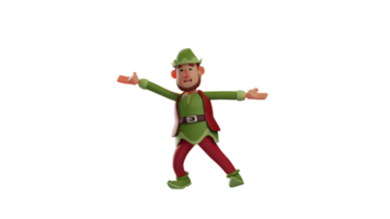 3D illustration. Attractive Elf 3D cartoon character. Elf dancing here and there. Elf with a dancing and smiling pose wants everyone to dance with him. 3D cartoon character png