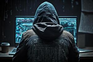 Hacker with computer. Illustration photo