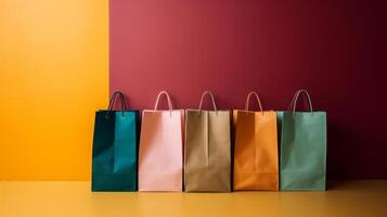 A row of colorful paper shopping bags. Illustration photo