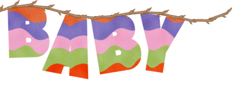 Cute, Baby Rainbow Decorative Holiday Flags Bunting. Orange, Purple, Pink And Green, Watercolor Illustration Isolation On Transparent png