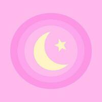 Sweet and beautiful star and crescent in pink and light yellow style, Happy Ramadan and Muslim, islamic crescent. Vector icon. Night, bedtime, sky, sleep, forecast, weather, girl, woman, baby concepts