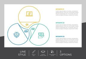 circulo opción infografía vector diseño con 3 pasos vistoso estilo para presentación propósito.línea paso infografía lata ser usado para negocio y márketing