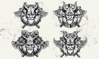 A Viking design is bold and powerful, featuring symbols an axes, and shields, evoking the spirit of the fearless warriors and conquer vector