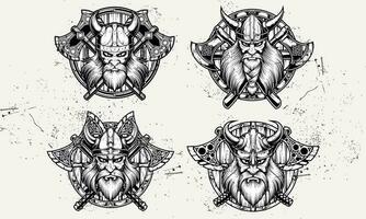 A Viking design is bold and powerful, featuring symbols an axes, and shields, evoking the spirit of the fearless warriors and conquer vector