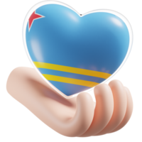 Aruba flag with heart hand care realistic 3d textured png