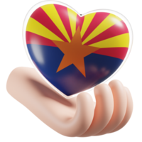 Arizona flag with heart hand care realistic 3d textured png