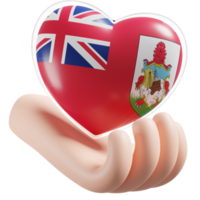Bermudas bandeira com coração mão Cuidado realista 3d texturizado png