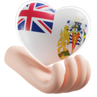 brittiskt antarktisk territorium flagga med hjärta hand vård realistisk 3d texturerad png