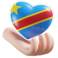 Democratic Republic of Congo flag with heart hand care realistic 3d textured png