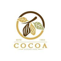 cacao logotipo,cacao frijol, cacao árbol,cacao ramas y hojas,chocolate mezcla en blanco fondo, vintage, moderno, simple, minimalista icono ilustración modelo diseño vector