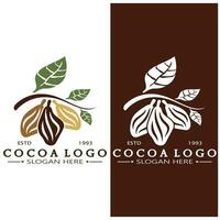 cocoa logo,cocoa bean,cocoa tree,cocoa branches and leaves,chocolate mix on white background,vintage,modern,simple,minimalist icon illustration template design vector