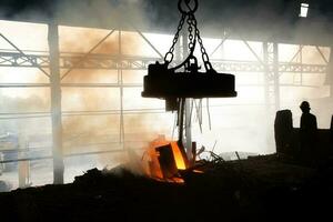 Scrap steel melts down in an induction furnace at Demra, Dhaka, Bangladesh. photo