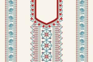 Neckline floral cross stitch embroidery on white background.boho neckline orientalist pattern traditional.Aztec style abstract illustration.design for texture,fabric,fashion women wearing,clothing. vector