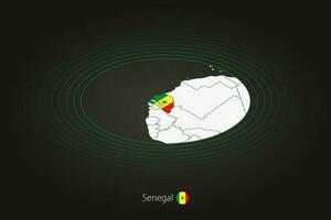 Senegal mapa en oscuro color, oval mapa con vecino países. vector