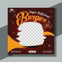 Food social media banner design template Burger social media post vector illustration Square size.