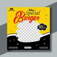 Food social media banner design template Burger social media post vector illustration Square size.