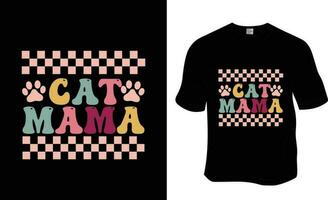 Cat Mama, Retro wavy, Groovy pet lover, cat lover T-shirt Design. Ready to print for apparel, poster, and illustration. Modern, simple, lettering. vector