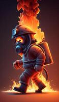 realista 3d dibujos animados ilustración de un bombero luchando un fuego ,generativo ai foto