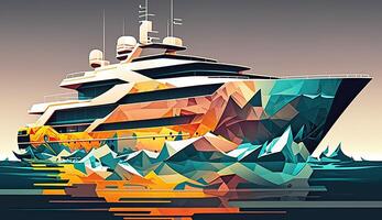 AI Generated. AI Generative. Low Polu geometric style ship big yacht. Can be used for graphic design or home decoration. Graphic Art photo