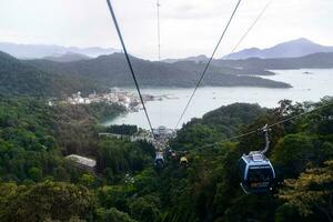 NANTOU, TAIWAN - OCT 08, 2017- The cable ropeway at  Sun Moon Lake is the largest body of water in Taiwan as well as a tourist attraction. Located in Yuchi Township, Nantou, taiwan photo