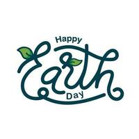 Happy Earth Day hand lettering background. Vector illustration with green leaft for greeting card, poster, banner.