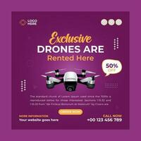 Exclusive Drone- social media post template. Suitable for social media posts and web or internet ads. Vector illustration with Photo College.