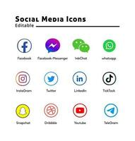 Top 12 Social Media Icon Set Facebook, Facebook Messenger, WeChat, WhatsApp, Instagram, Twitter, LinkedIn, TikTok, Koo, Dribbble, YouTube, and Telegram - Vector Icons for Your Designs