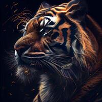 Siberian Tiger. Digital painting of a tiger in fire., Image photo