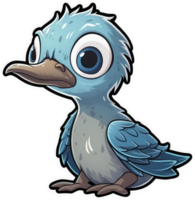 grappig en schattig vogel transparantie sticker, blauwvoetig domoor. ai generatief. png