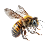 The image depicts a beautifully detailed bee in mid-flight, set against a clean and clear background. png