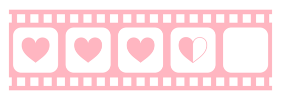 cœur forme dans le pellicule silhouette, film signe pour romantique ou romance ou Valentin série, l'amour ou comme évaluation niveau icône symbole pour le romantisme film histoire. évaluation 3,5. format png