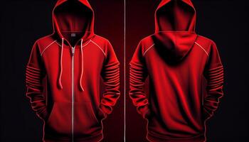 Zip-up Hoodie print mockup, 3d render, Front and back, copy space, photo