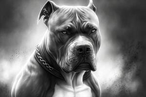 un negro y blanco dibujo de un pitbull generativo ai foto