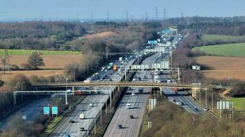 M25 Motorway Junction With Vehicles Driving Aerial View video