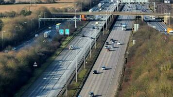 M25 Motorway Junction With Vehicles Driving Aerial View video