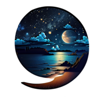 måne och stjärnor på natt tess, landskap med handflatan träd, retro syntes Färg design, hav Vinka . ai genererad png